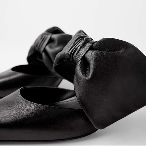 ZARA 100% LEATHER BLACK SLINGBACK HEELS WITH BOW NEW WITH TAGS US 6.5 EUR 37 - Picture 7 of 7